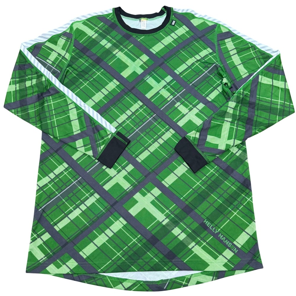 Helly Hansen Thermal Shirt Mens XL Green Plaid Graphic Long Sleeve Base Layer